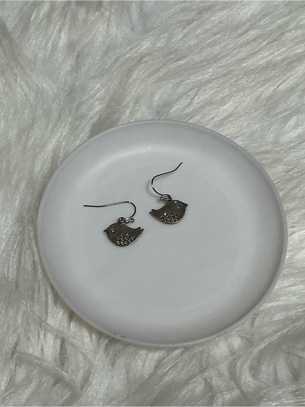 Cute silver-tone bird dainty dangle earrings